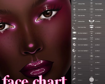 Face Chart 35-Piece Gloss & Glow Stamp Brush Pack | Photoshop, Procreate, Krita, Clip Studio Paint