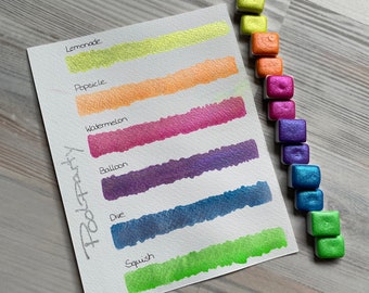 Poolparty Set of 6 | Aquarellfarbe | Watercolor | vegan | Lettering | Kalligraphie | Schimmerfarbe | Metallicfarbe