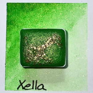 Xella | Watercolor paint | Watercolor 1/2 Pan | Prunellas | vegan | UV-fluorescent paint | Handlettering | Calligraphy | Shimmer paint | Metallic