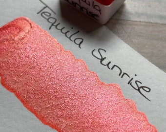 Tequila Sunrise | Aquarellfarbe | Watercolor 1/2 Pan | Cocktail | vegan| Lettering | Handlettering | Kalligraphie | Schimmerfarbe | Metallic