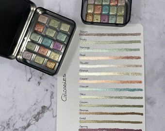 Glossie Set | Watercolor Paint | Watercolor Half Pan | Chrome | Handmade Vegan | Hand Lettering | Calligraphy | Shimmer Paint | Metallic
