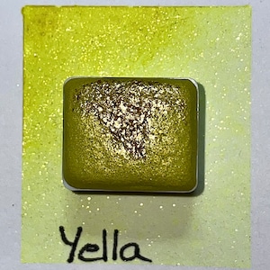 Yella | Watercolor paint | Watercolor 1/2 Pan | Prunellas | vegan | UV-fluorescent paint | Handlettering | Calligraphy | Shimmer paint | Metallic