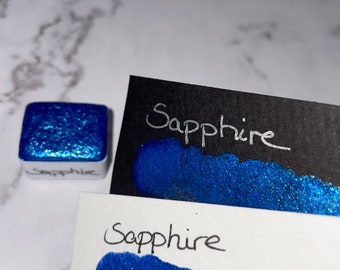 Sapphire | Aquarellfarbe | Watercolor 1/2 Pan | Gemstones | vegan | Kalligraphie | Flakes | Metallic