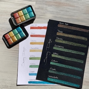 Sunny Days Set | Watercolor paint | Watercolor | vegan | Lettering | Calligraphy | Shimmer paint | Metallic paint