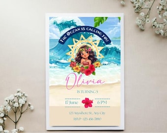 Editable Mona Birthday Invitation , Kids Theme Party Invitation Template , Digital Hawaiian Moana Birthday Invite , Instant Download