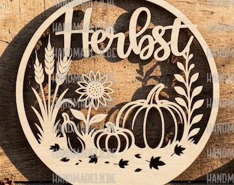 Autumn Wreath German Version | Door Wreath | Template | Laser Cut | SVG Download