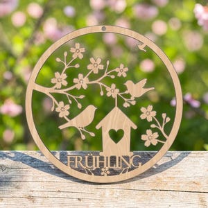 Frühling Kranz Vogel | Kirschblüten | Türkranz | Vorlage | Laser Cut | SVG zum Download