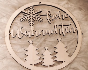 Wreath Merry Christmas Fir | Door wreath | Candle pendant | Template | Laser Cut | SVG to download