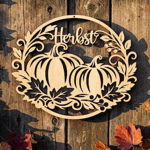 Corona de otoño (versión alemana) | Corona para puerta | Plantilla | Corte láser | Descarga SVG