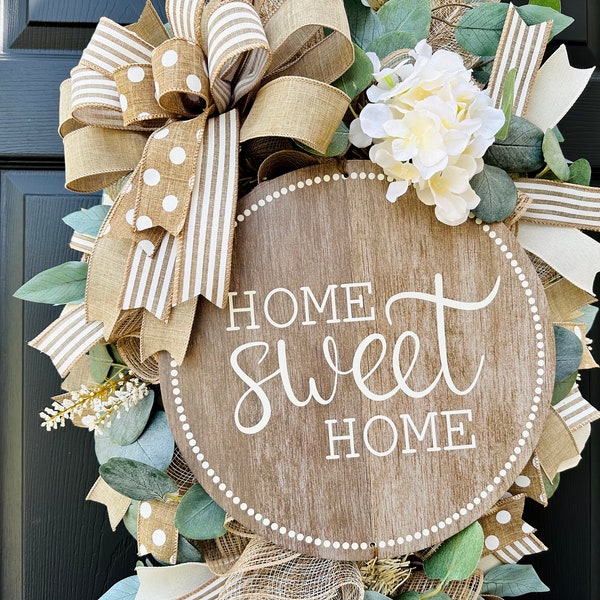 Neutral Greenery Door Swag, Natural Door Hanger, year round neutral wreath, home sweet home wreath, Gift for New Home, new homeowner gift