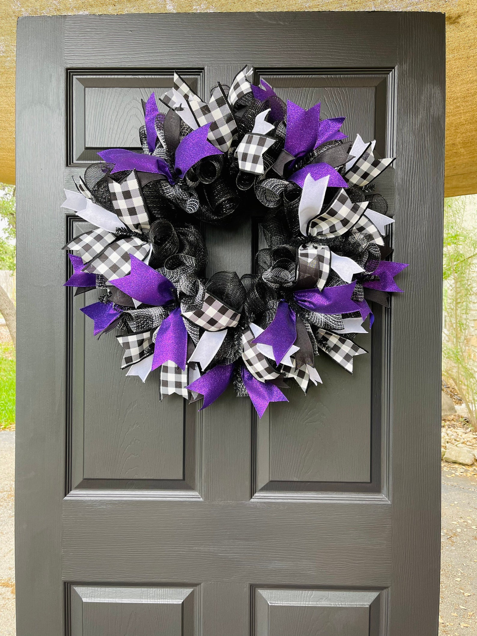 Large Purple and Black Wreath for Front Door Purple Wreath Etsy