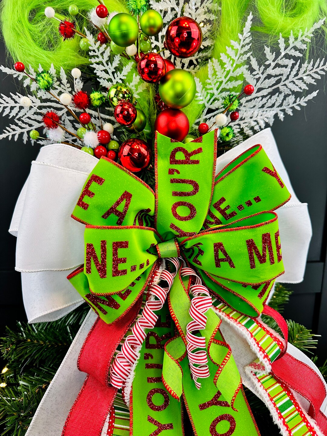 Whimsical Christmas Tree Topper Bow, XL Tree Topper, Red Lime Green