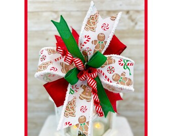 Gingerbread man decor, Candy Cane decor, Peppermint Decor, Christmas Bow, Christmas kitchen decor, Mailbox Bow, Gift Bow, Bow for Tree, xmas
