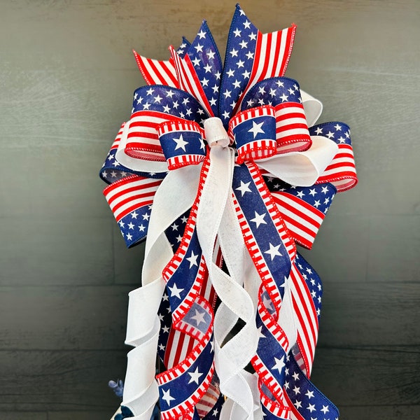 Large Patriotic Bow for mailbox, Bow for Military Veteran, Troops Remembrance decoration, Memorial  Day Bow, military family home decor