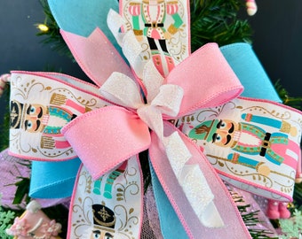 Christmas Nutcracker bow, Christmas Nutcracker Decor, handmade pastel Christmas bow, nutcracker lantern bow, pastel nutcracker Christmas bow