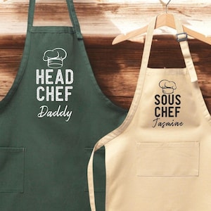 Matching Chef Aprons, Personalized Dad and Child Cooking Gift