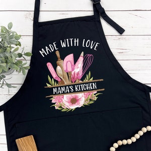 Personalized Apron With Pockets, Nana or Grandma, Nana Apron Made With Love, Mothers Day or Birthday Gift for Mama Apron Gift