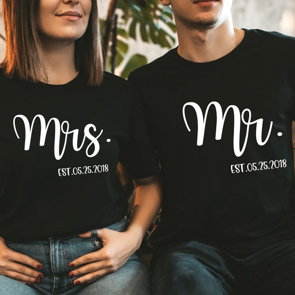 Personalized Mr and Mrs,Custom Wifey and Hubby Shirt,Bride and Groom Est,Wife And Husband Shirts,Just Married Tshirt,Honeymoon T-shirtrs339