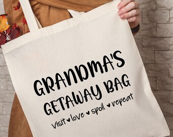 Personalized Grandma's Getaway Canvas Tote Bag, Gift from Grandkids