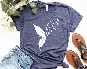 Feather Birds Graphic Tee: Unisex Bird T-Shirt