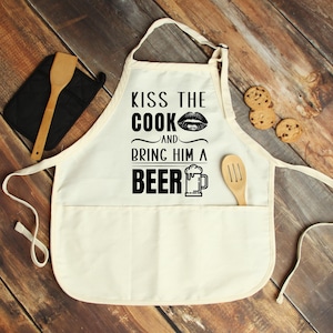 Funny Dad Apron: Kiss the Cook, Cotton/Polyester Grilling Apron