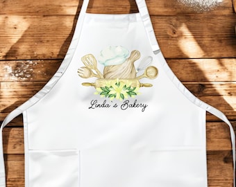 Personalized Bakery Apron: Baking Utensil Design, Chef Gift