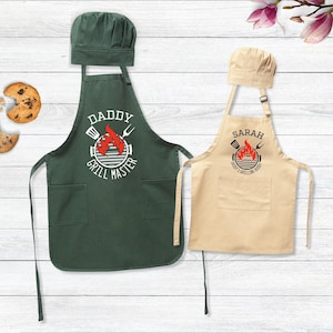 Delantales personalizados para papá e hijo: regalo para el maestro de la parrilla con bolsillos