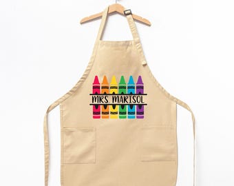Personalized Artist Apron, Custom Teacher Gift, Crayon Design