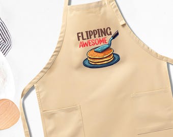 Flipping Awesome Pancake Apron, Chef's Cooking Aprons, Breakfast Lovers Kitchen Apron, Gift for Cooks, Chef Gift