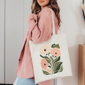 Flower Tote Bag, Floral Tote Bag, Floral Canvas Tote Bag, Tote Bag Aesthetic, Cute Tote Bag, Shopping Bag, Zippered Tote Bag, Ecobag afbeelding 2