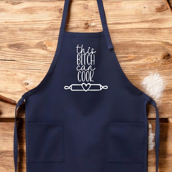 Funny Cooking Apron for Women, This Bitch Can Cook Kitchen Apron with Pockets, Baking Rolling Pin Graphic, Sassy Gift for Her or Chef