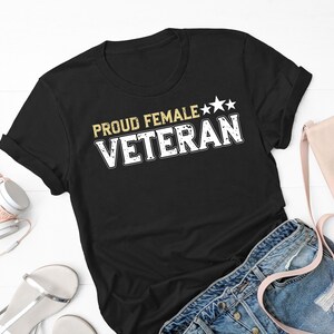 a black shirt that says proud female veteran