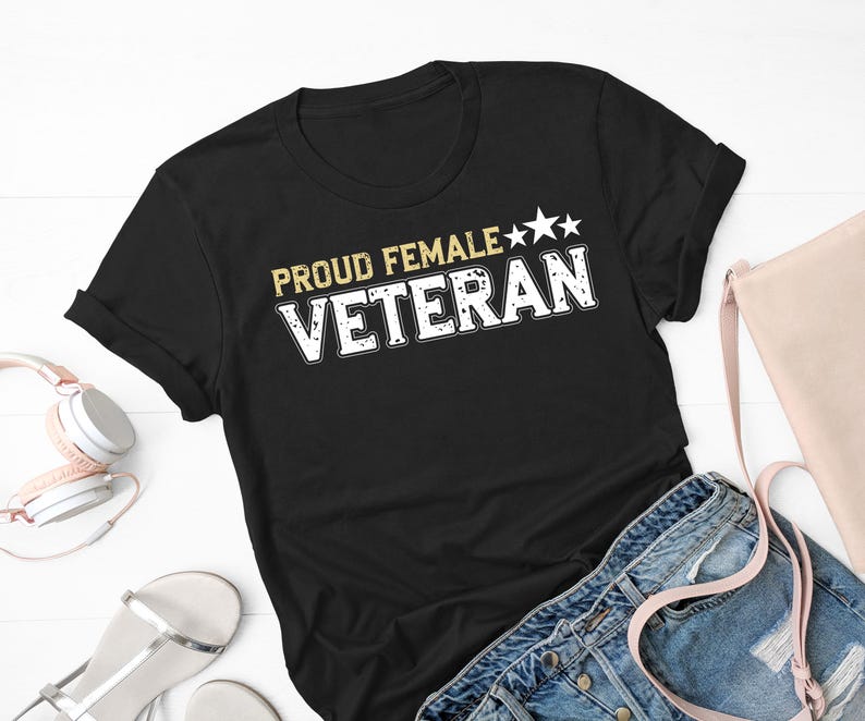 a black shirt that says proud female veteran