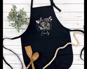 Floral Apron for Women, Cotton Blend, Adjustable Buckle
