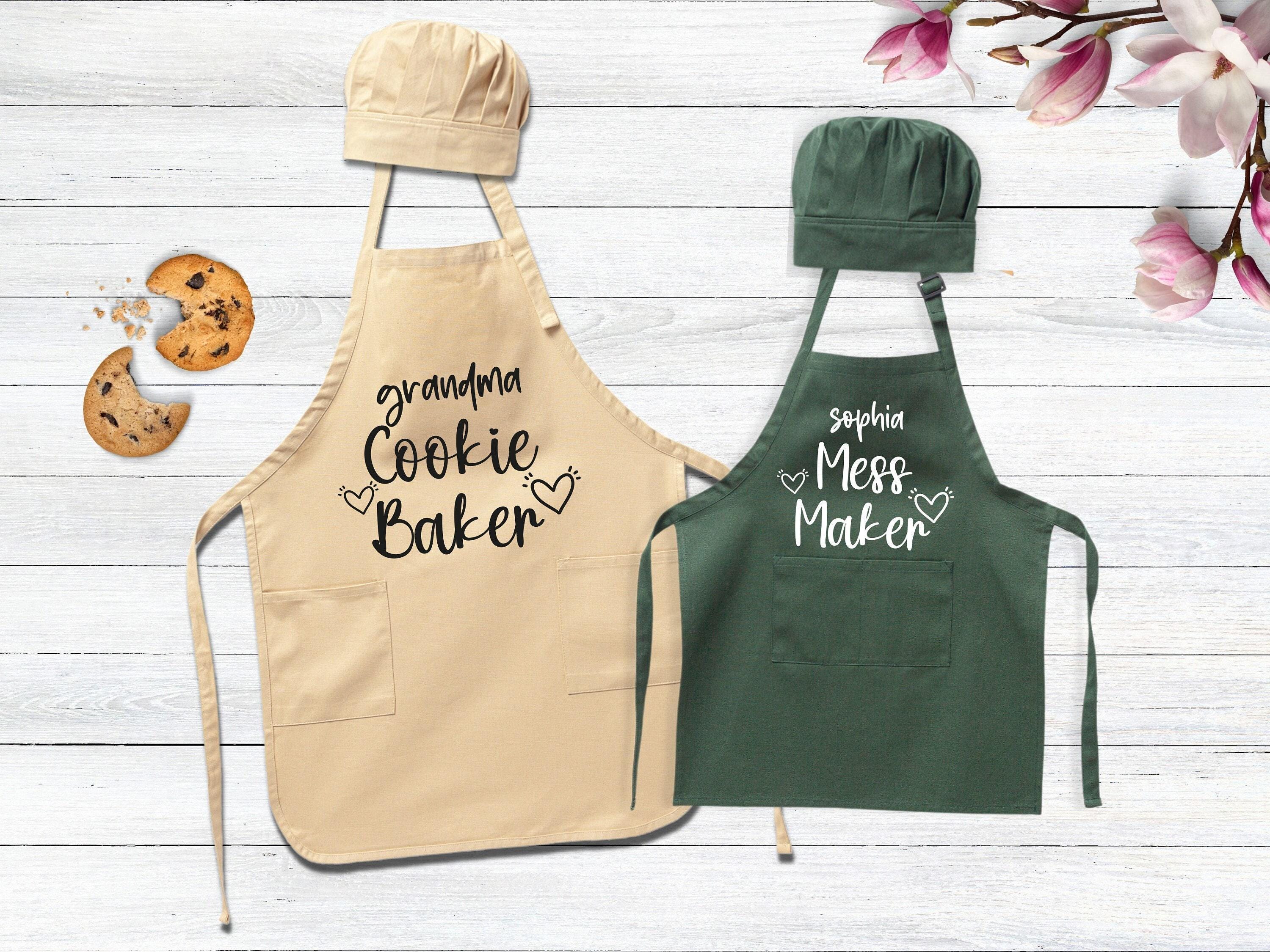 Grandma Cookie Baker Mess Maker Apron, Custom Name Gift for Kids, Cute Gift From Grandkids, Cooking Apron with Pocket, Kitchen Gift for Her