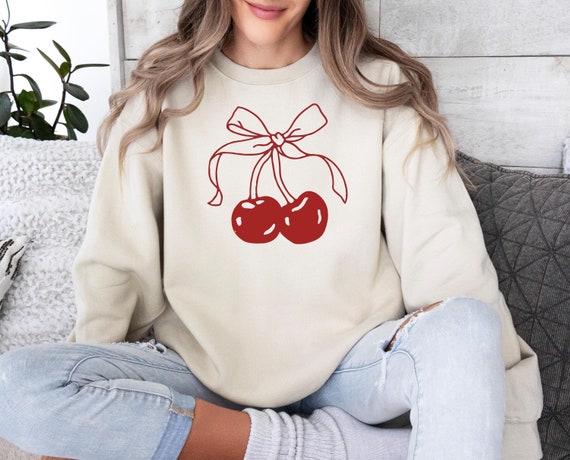 Coquette Cherry Sweatshirt, Coquette Hoodie, Bow Shirt, Y2K Aesthetic, Trendy Shirt, Girly Sweatshirt, Gift for Women, Cute Bow Sweatshirt