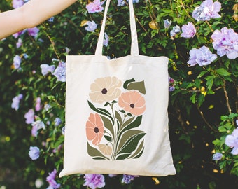 Flower Tote Bag, Floral Tote Bag, Floral Canvas Tote Bag, Tote Bag Aesthetic, Cute Tote Bag, Shopping Bag, Zippered Tote Bag, Ecobag
