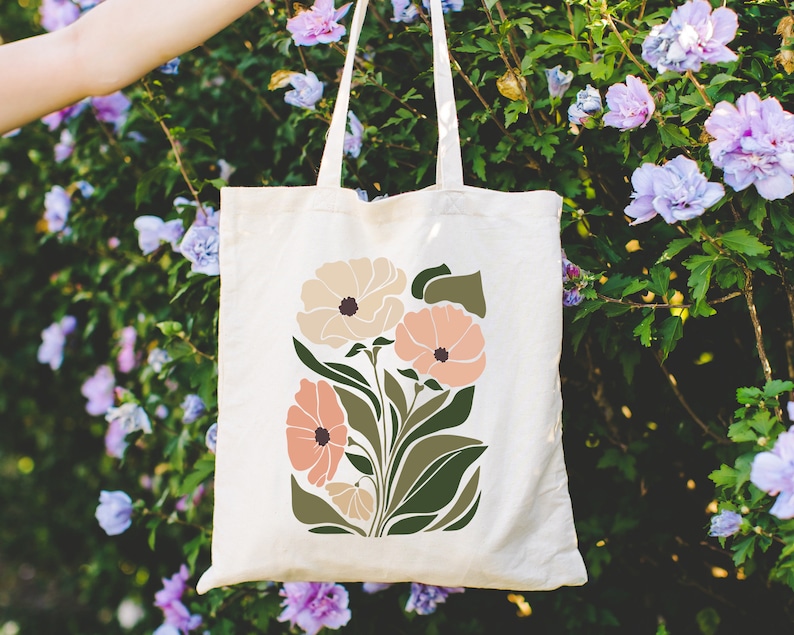 Flower Tote Bag, Floral Tote Bag, Floral Canvas Tote Bag, Tote Bag Aesthetic, Cute Tote Bag, Shopping Bag, Zippered Tote Bag, Ecobag afbeelding 1