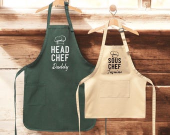 Matching Chef Aprons, Personalized Dad and Child Cooking Gift