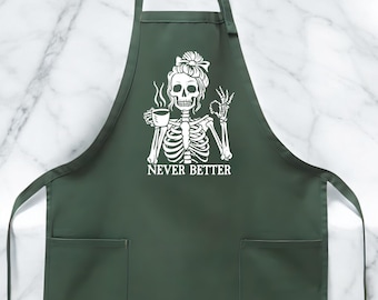 Skeleton Coffee Apron: Funny Goth Kitchen Wear with Pockets