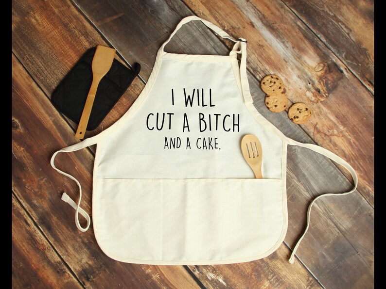 I will Cut a Btch and a Case Apron, Kitchen Apron, Funny Cooking Apron with Pocket, Cut a Bitch and a Cake, Mothers Apron afbeelding 3