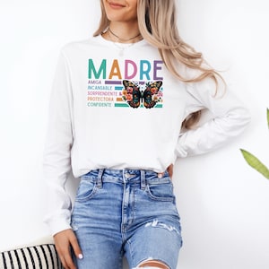 Madre Spanish Mom Shirt, Mother’s Day Gift, Floral Spanish T-shirt, Mom Gift, Cute Mother&#39;s Hoodie, Mothers Day Sweatshirt