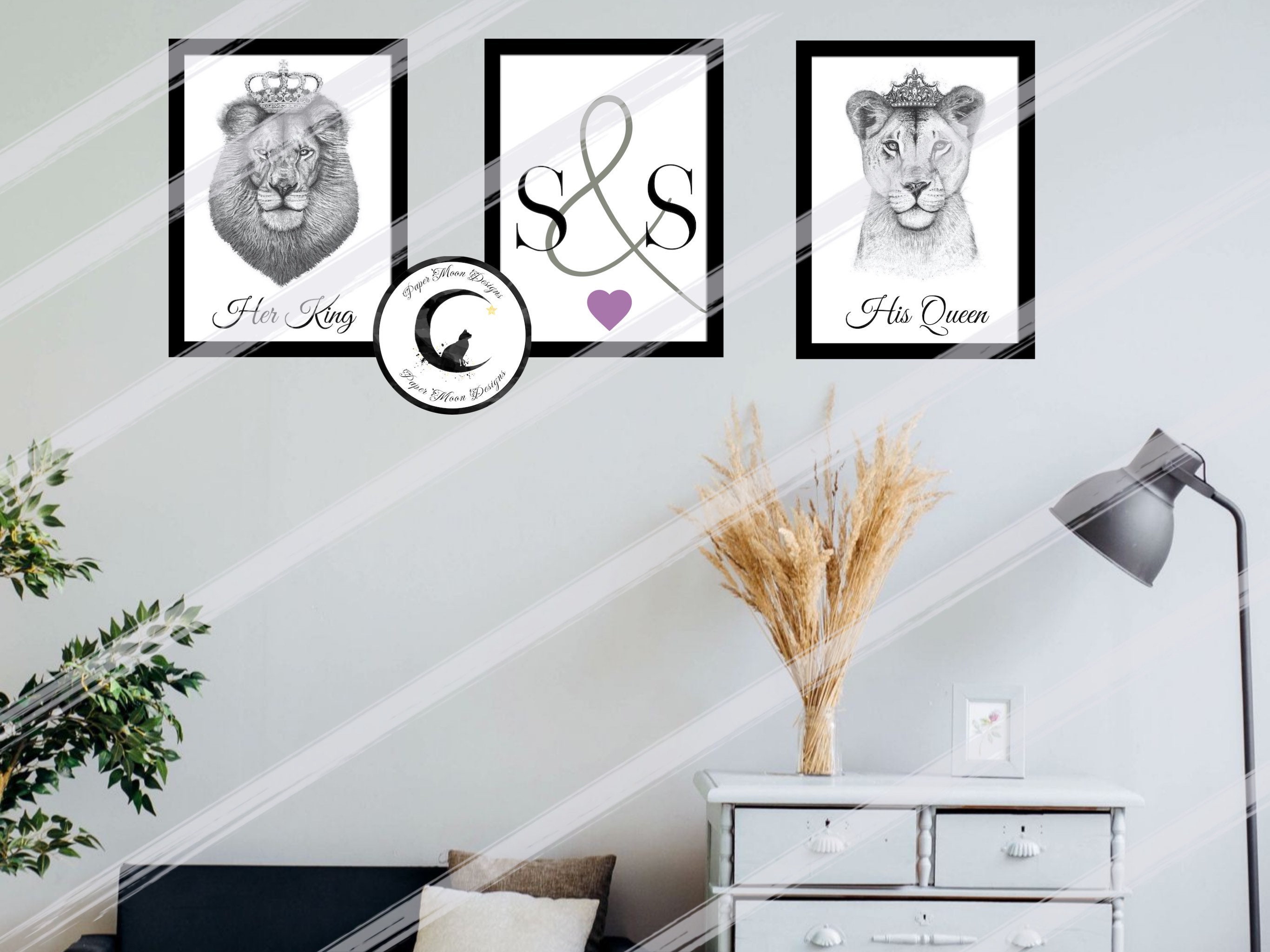 Set of King Queen & Initials Prints - Etsy Set of King Queen & Initials Prints - Etsy