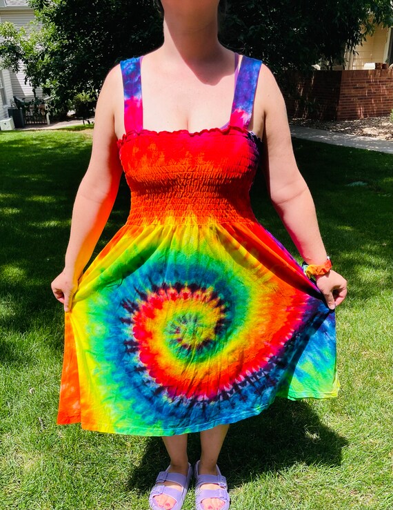 Rainbow Summer Smocked Sundress XL Etsy