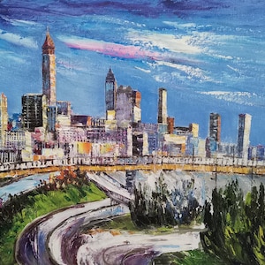 Skyline Atlanta, GA-K.Sing-6096-Home Decor Holiday Artwork Texture Painting Dining Wall Art