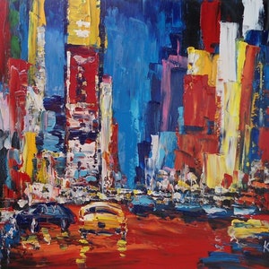 Driving In CROWDED TIME SQUARE-K.Sing-5093-Home Decor Holiday Artwork Texture Painting Dining Wall Art
