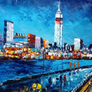 Empire Building IN Manhattan NYC-K.Sing-5028-Home Decor Holiday Artwork Texture Painting Dining Wall Art