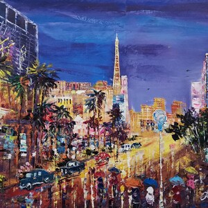 Bright Night Las Vegas-K.Sing-6044-Home Decor Holiday Artwork Texture Painting Dining Wall Art