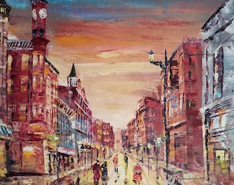 Staunton, Virginia, Main Street-K.Sing-6056-Home Decor Holiday Artwork Texture Painting Dining Wall Art