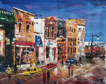 Downtown Rochester, Michigan-K.Sing-6068-Home Decor Holiday Artwork Texture Painting Dining Wall Art